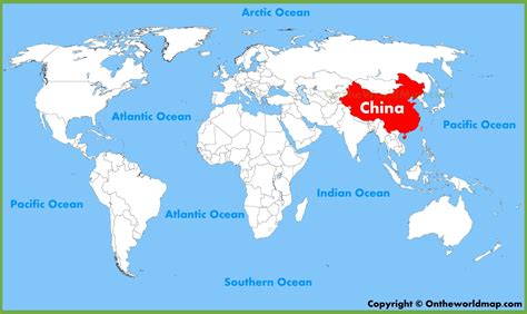 china on world map.